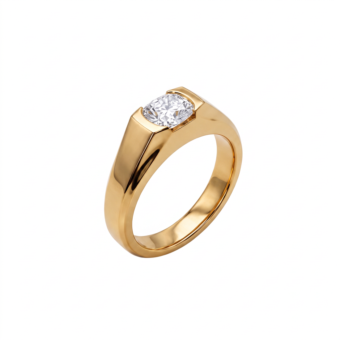 Beveled Signet Cushion Solitaire Men's Ring