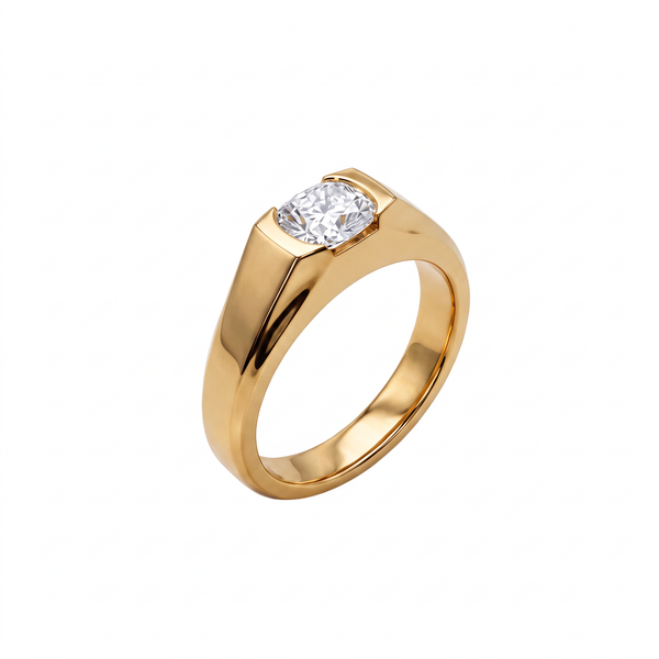 Beveled Signet Cushion Solitaire Men's Ring
