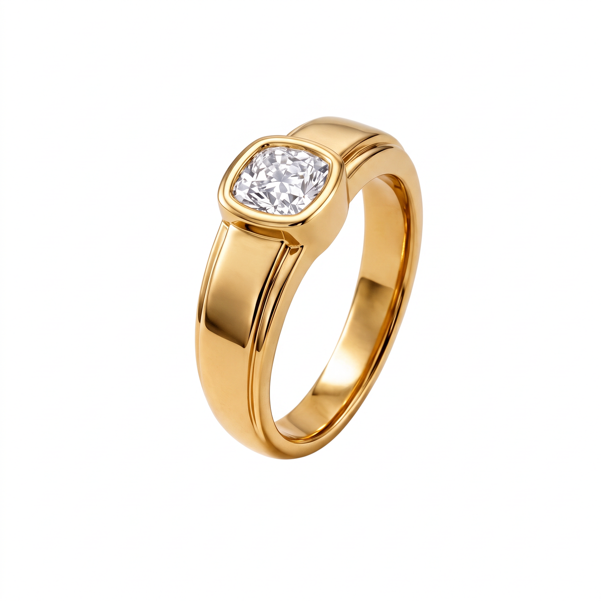Step-Edge Bezel Cushion Solitaire Men's Ring