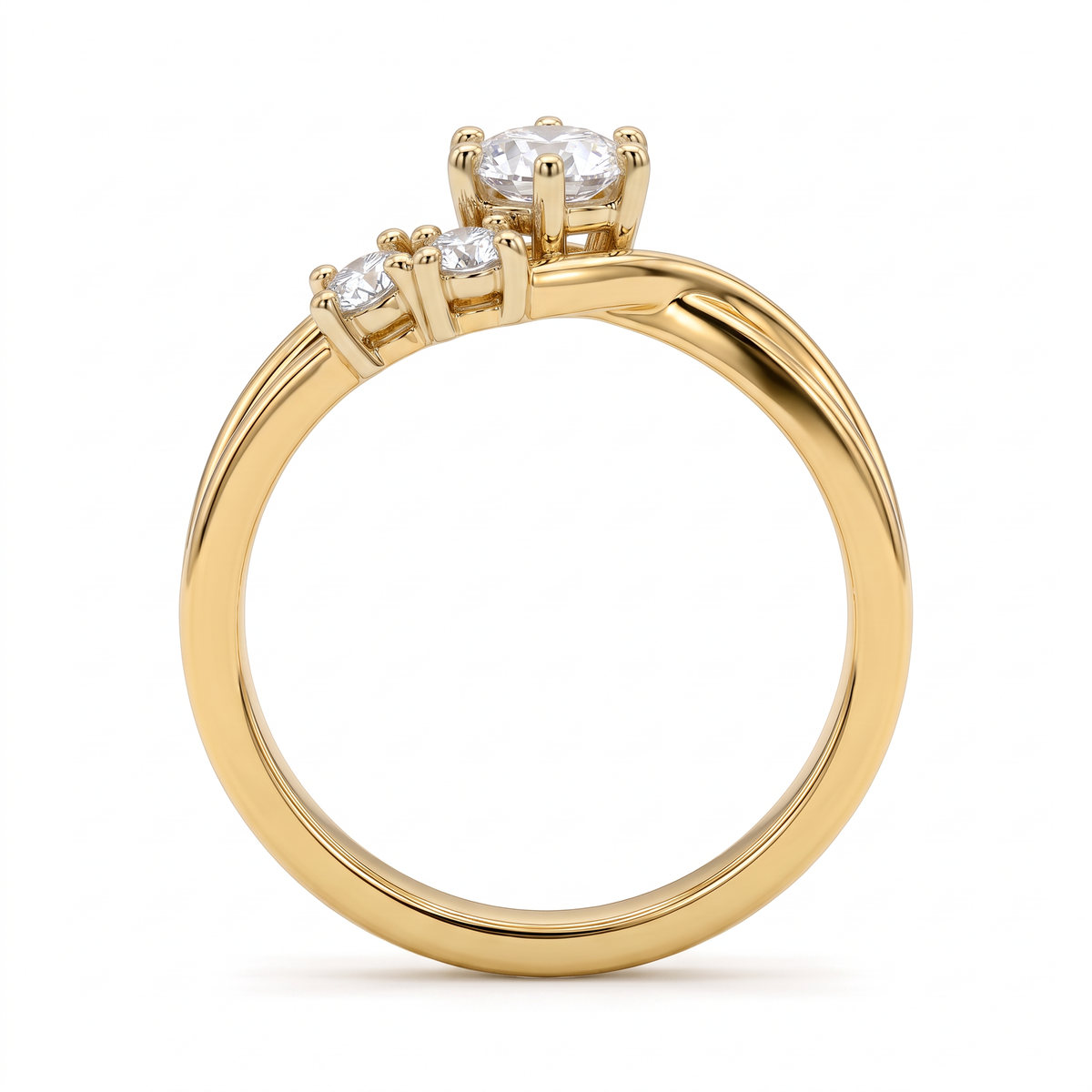 Crossover Double Band Round Diamond Ring