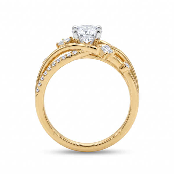 Princess Accent Wave Round Solitaire Ring
