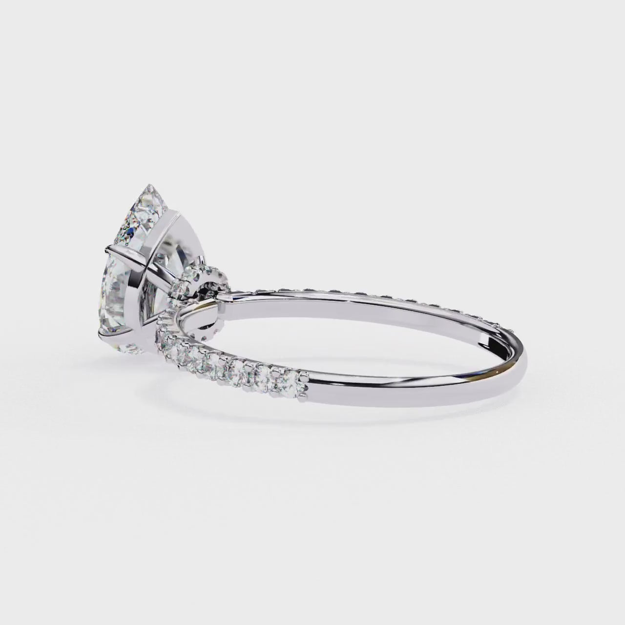 Elegant Pear Solitaire Diamond Ring with Pave Band