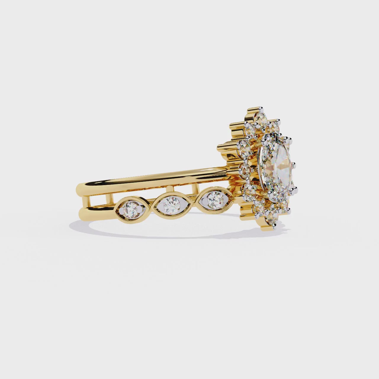 Dainty Oval Solitaire and Diamond Ring