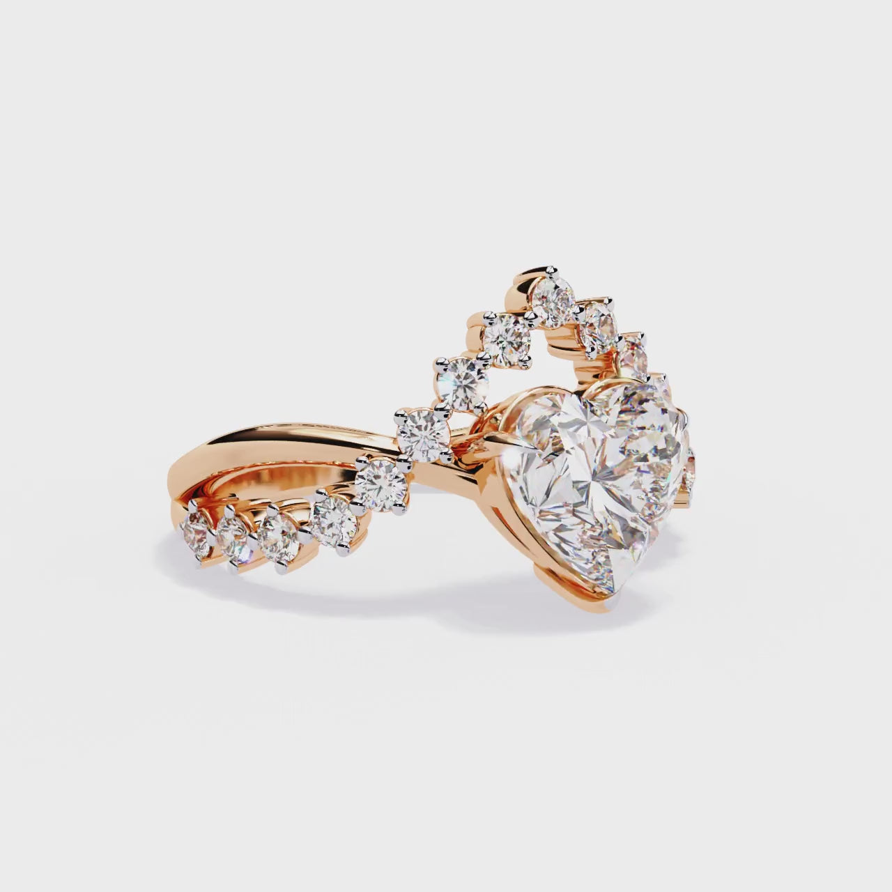 Unique Heart Crown Diamond Ring
