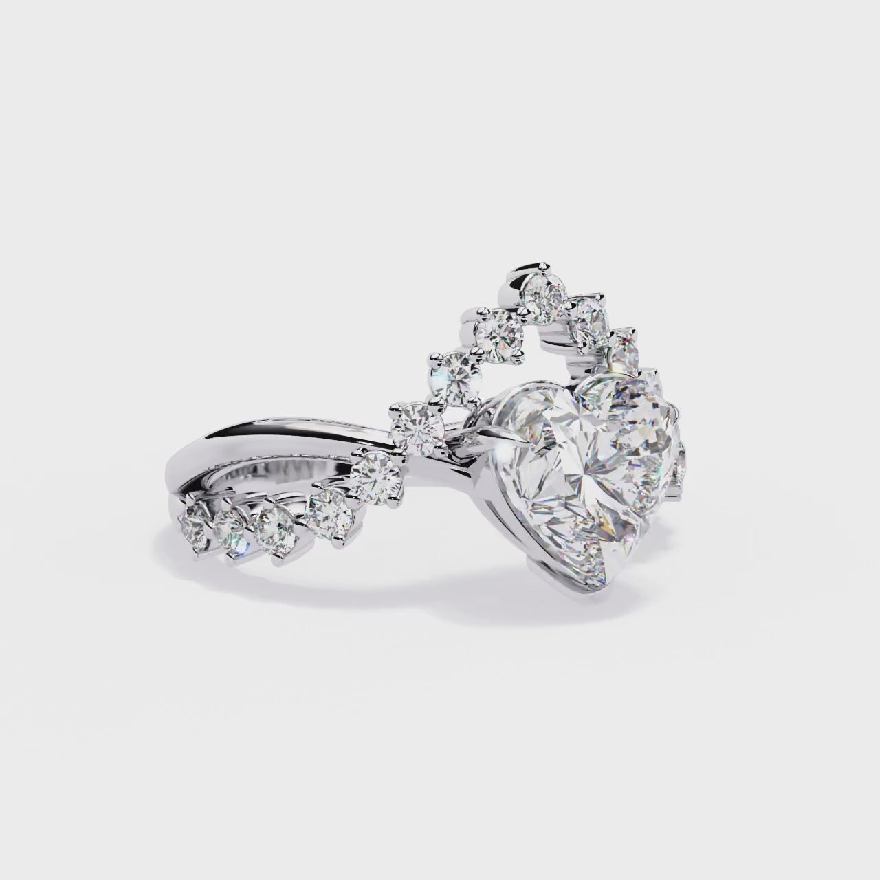 Unique Heart Crown Diamond Ring