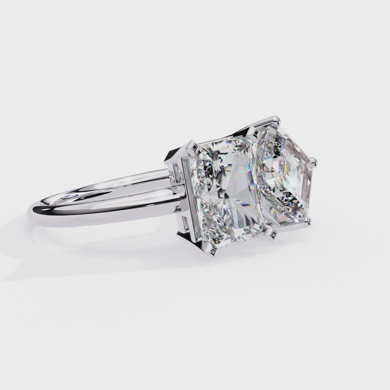 Radiant and Asscher Cut Toi et Moi Diamond Ring