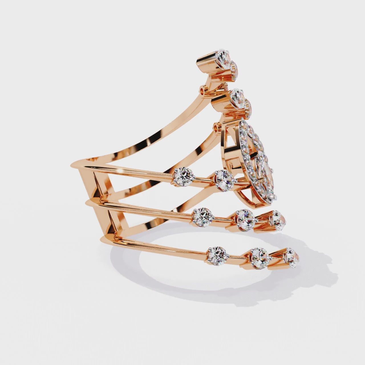 Spiral Diamond Cascade Ring