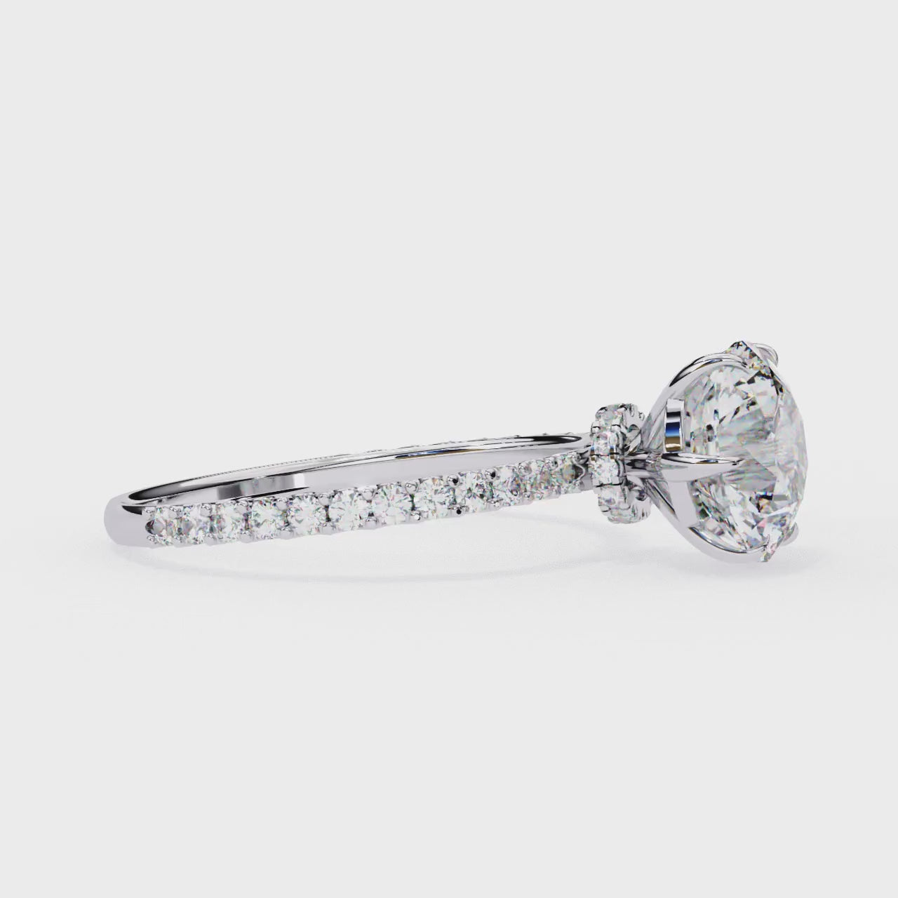 Elegant Round Solitaire Diamond Ring with Pave Band