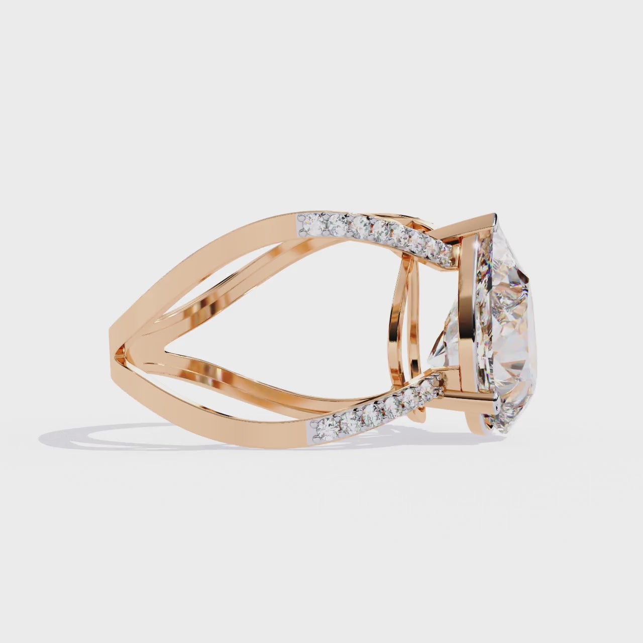 Pear-Shaped Diamond Crossover Ring