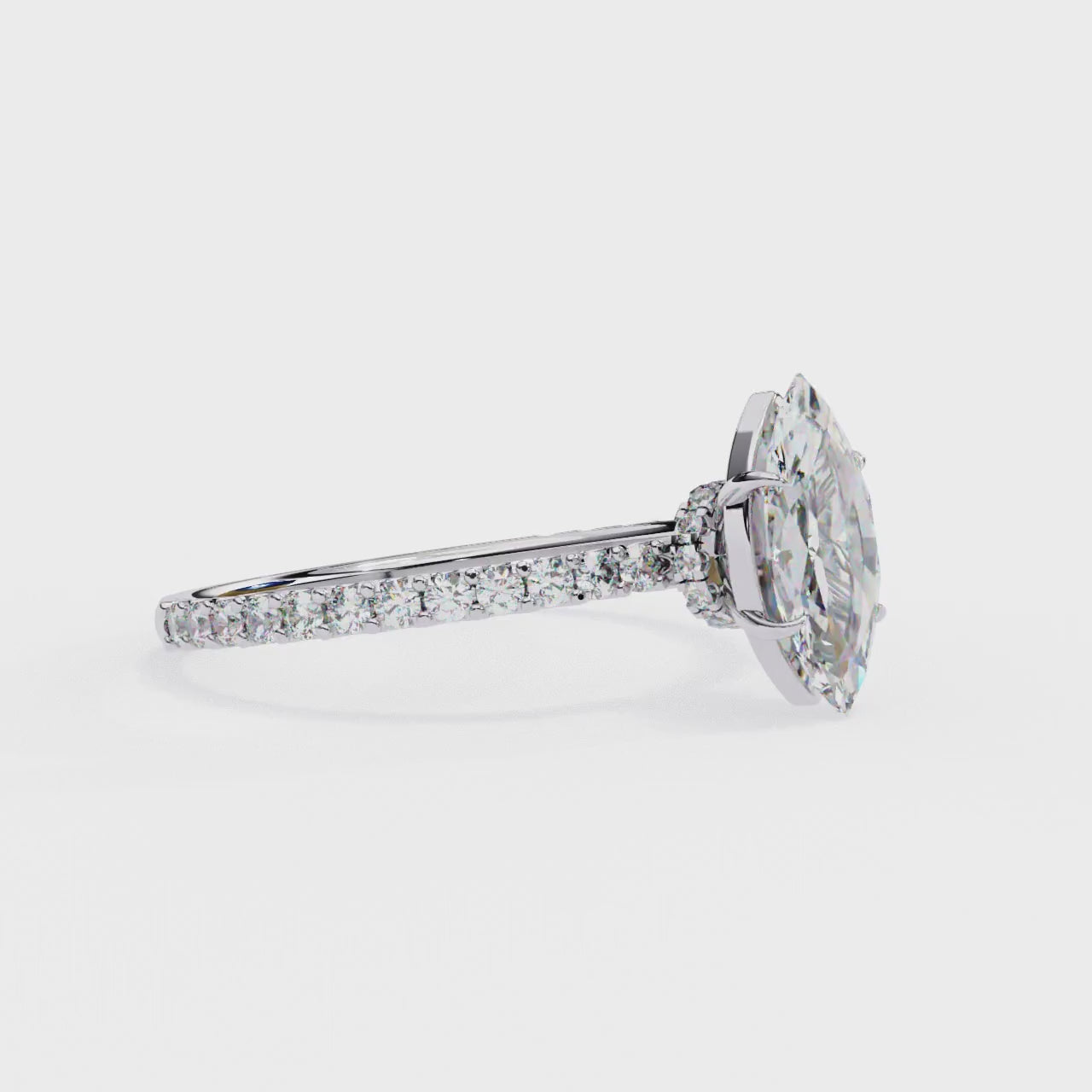 Elegant Marquise Solitaire Diamond Ring with Pave Band
