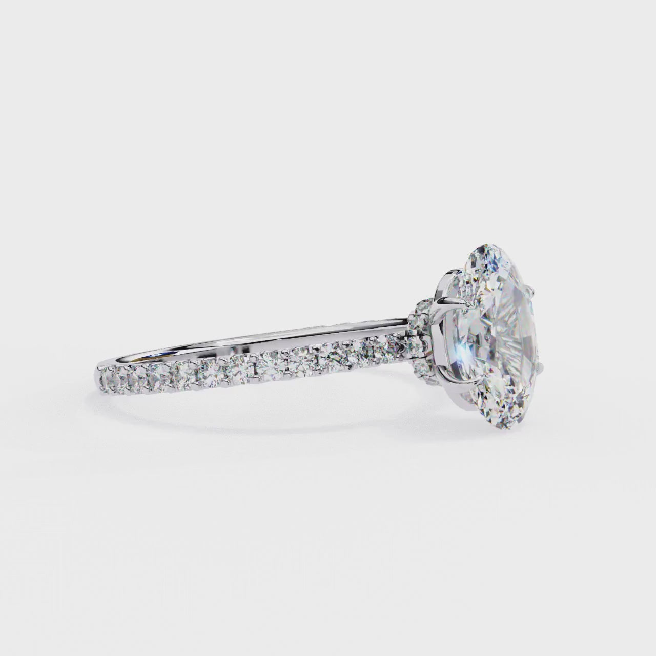 Elegant Oval Solitaire Diamond Ring with Pave Band