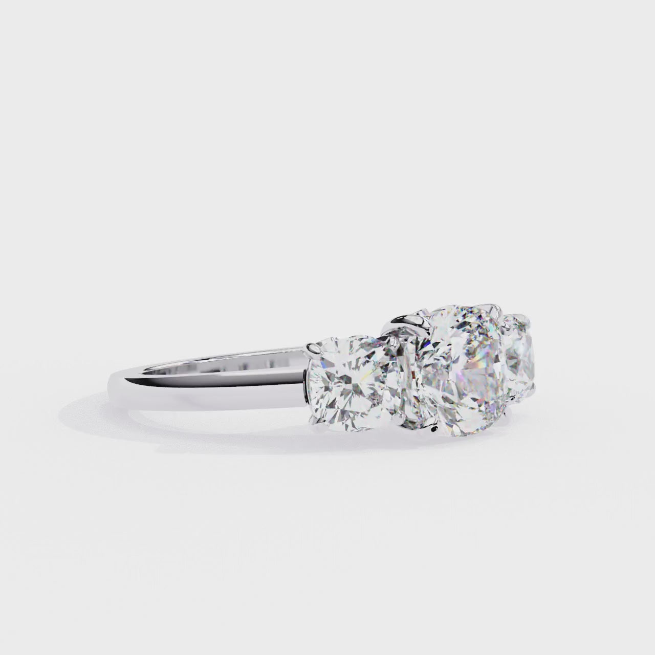 Three-Stone Cushion Cut Solitaire Ring
