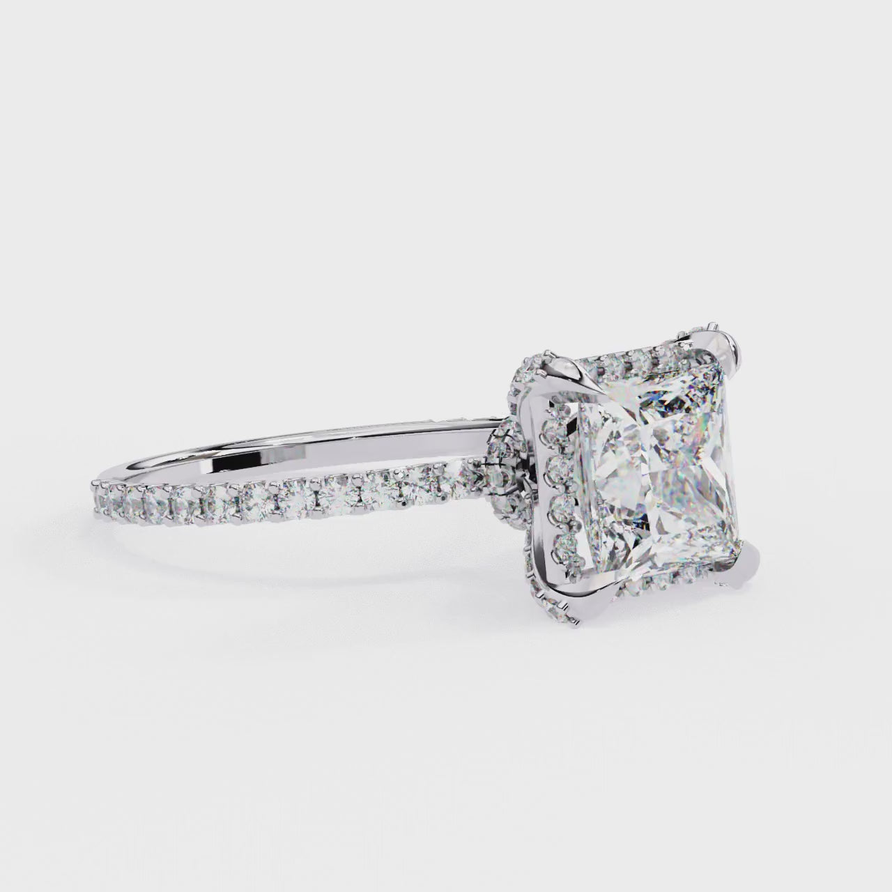 Square Cut Halo Diamond Ring